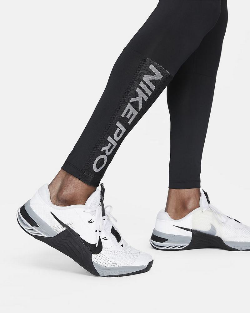 Black White Nike Pro Dri-FIT Running Tights | TULXO6472