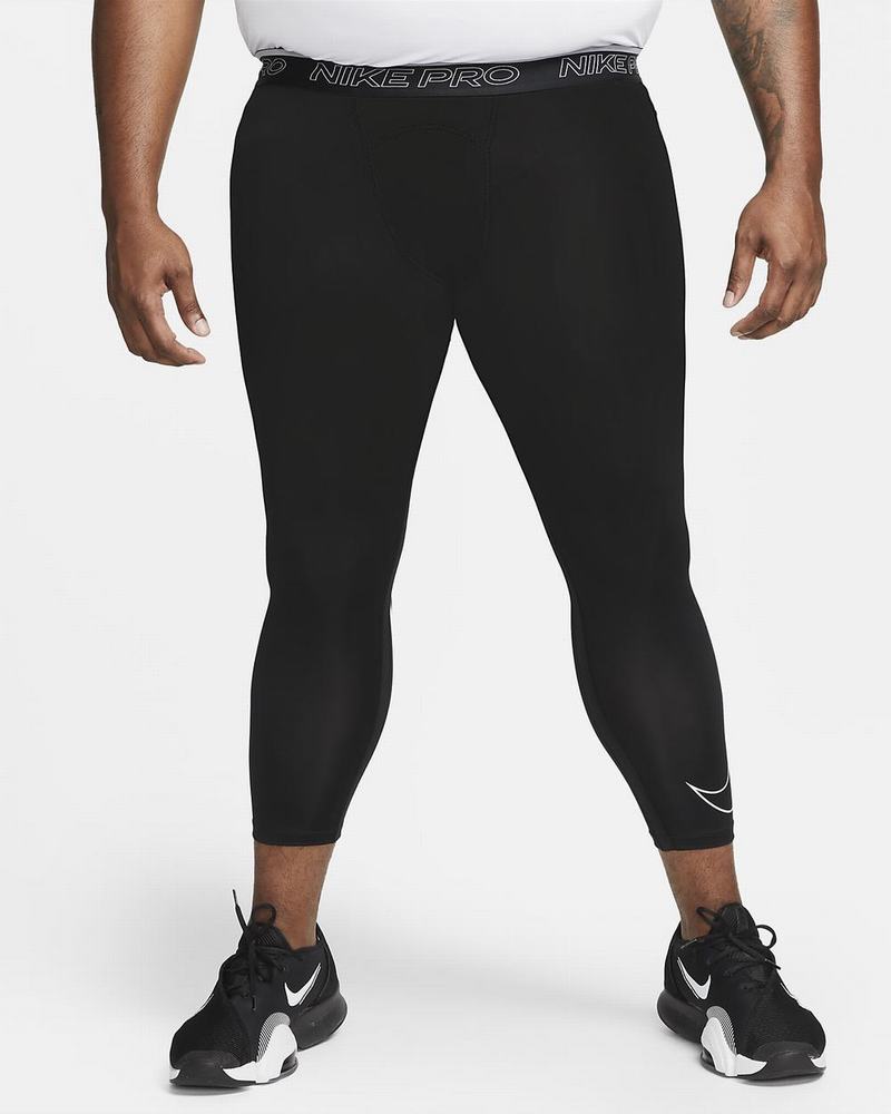 Black White Nike Pro Dri-FIT Running Tights | XGPWJ7582