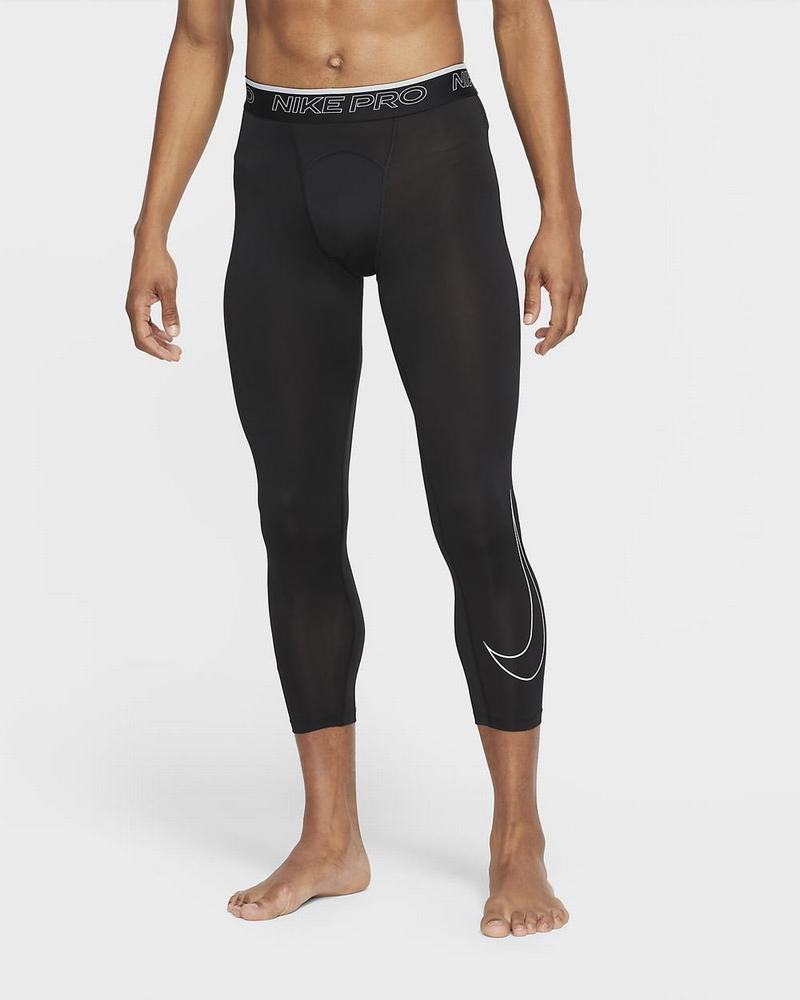 Black White Nike Pro Dri-FIT Running Tights | XGPWJ7582